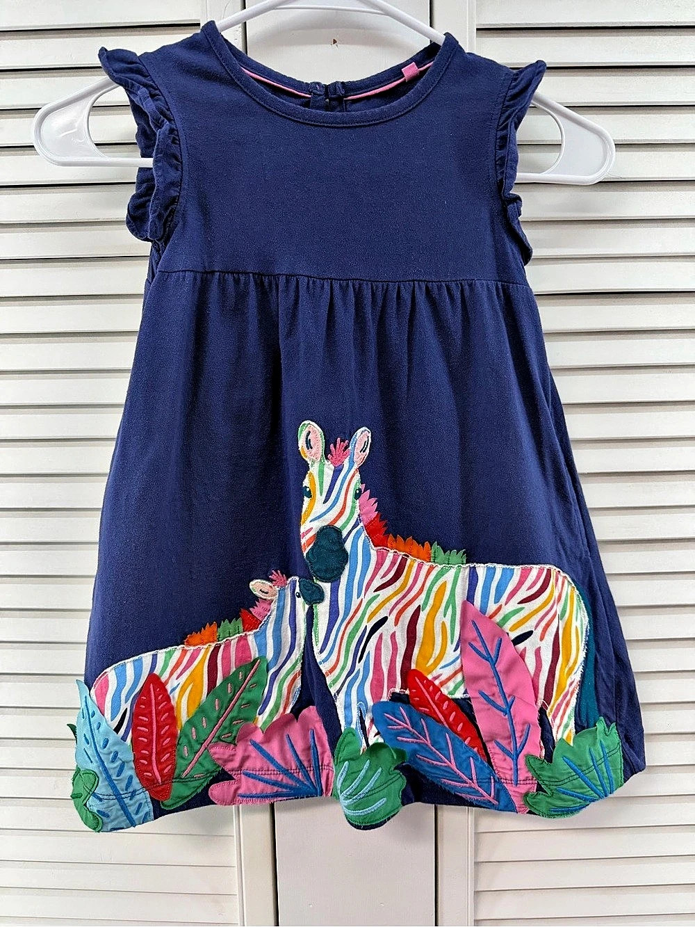 Mini Boden Girls size 4-5 Multi-Color Zebra Appliqué Frill Sleeve Dress